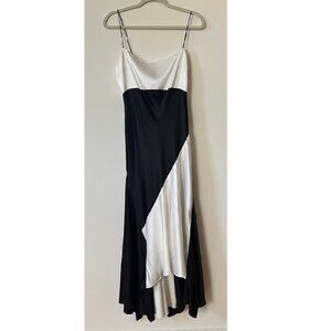 ALICE + OLIVIA Rosa Asymmetrical Midi Slip Dress White and Black Size 6